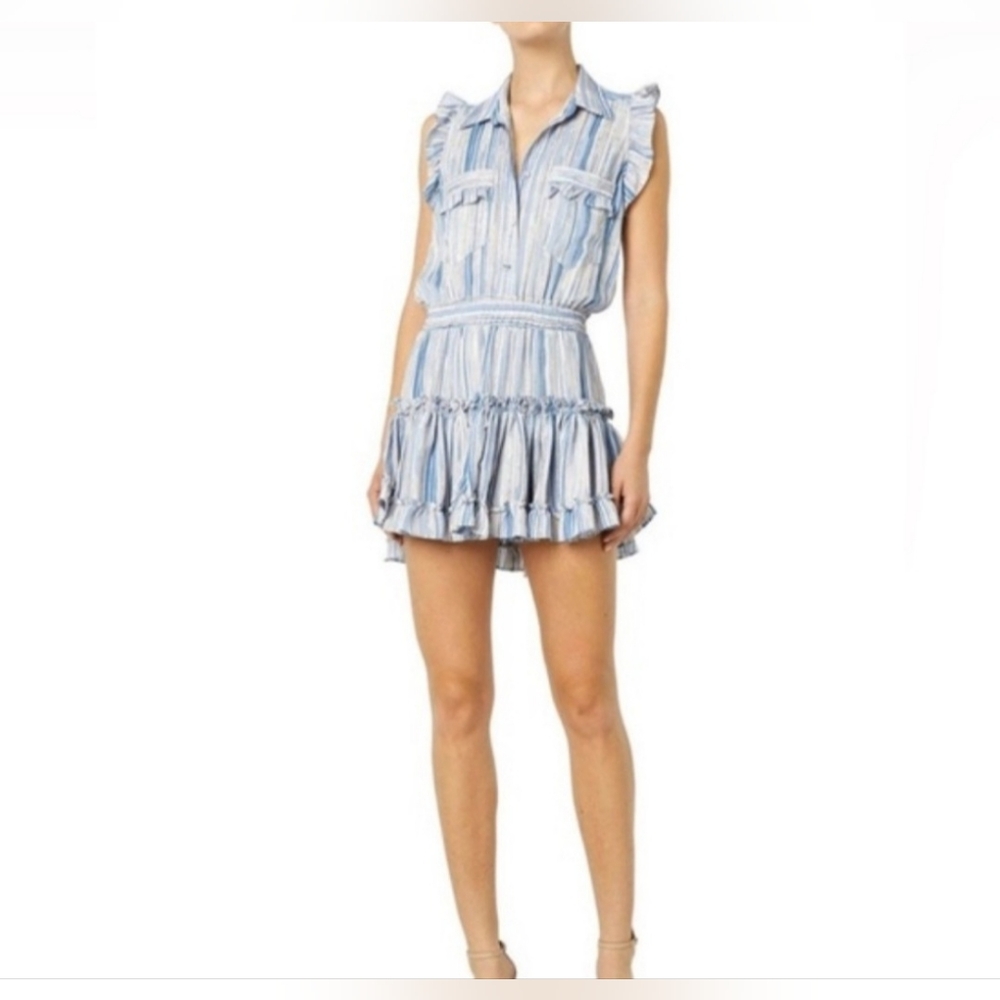 MISA LOS ANGELES, Blue Ruffled Tiered Mini Sundress,Size S.